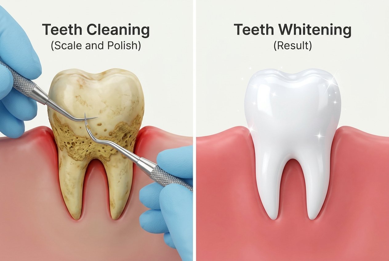 Comparison chart of professional teeth cleaning vs laser whitening